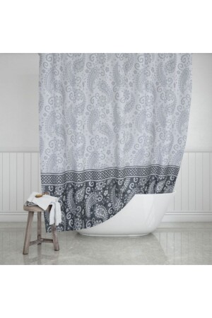Grauer Doppelflügel-Duschvorhang mit Paisley-Muster 2102, 2 x 100 x 200 cm - Evdy