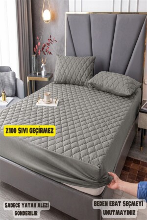 Grauer, gesteppter Matratzenschoner aus 100 % flüssigkeitsbeständiger Baumwolle, buntes Matratzenblatt GRİKFSG - Nart Home