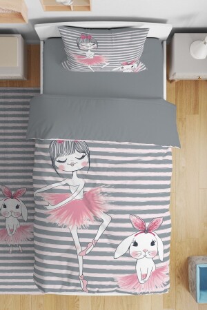 Graues Ballerina- und Hasen-Muster-Einzelbettwäscheset für Babys und Kinder evnev00064 - Evpanya