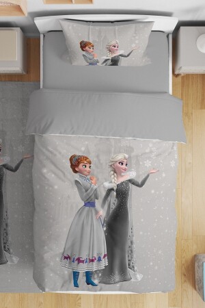 Graues Elsa Anna gemustertes Einzelbettbezug-Set für Babys und Kinder - Evpanya