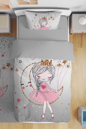 Graues Sternenmond-Prinzessin-Bettwäsche-Set für einzelne Babys und Kinder, gemustert, evnev00034 - Evpanya