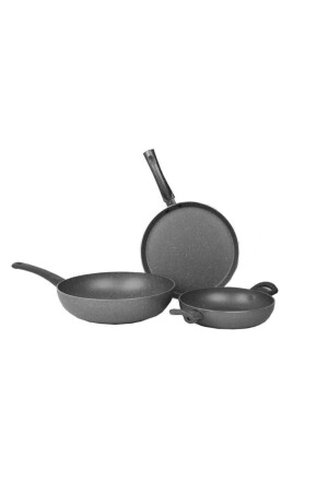 Gray 3-Piece Pan Set (28cm Wok + 26cm Crepe + 20cm Pan) MEHTAP-3LUTAVA - Mehtap