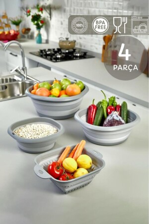 Gray 4-Piece Accordion Folding Basin Basin Strainer Set - Homeniva