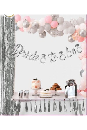 Gray Bachelorette Party Concept Banner with Silver Color Bride To Be Calligraphic Written Ring Detail - Huzur Party Store