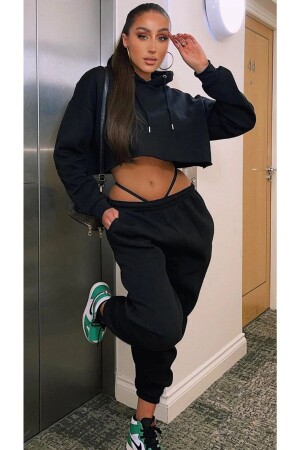 Gray Black 3 Thread Raised High Waist Elasticized Large Size Oversized Sweatpants - La Gizzia