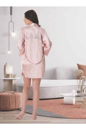 Gray Bride Embroidered Powder Satin Bridal Robe - Effortt