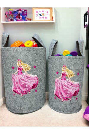 Gray Cinderella Printed Large and Medium Size Toy Laundry Basket - Trend Sizde