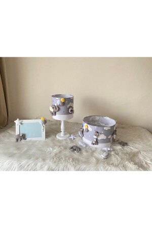 Gray Cloudy Mixed Animal Figures Baby Girl or Boy Children's Room Chandelier Lampshade Frame Set Animal - atölye ay ışığı