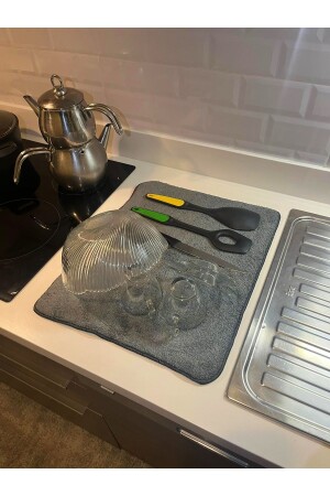 Gray Color Microfiber Dish Drying Mat Drying Mat Countertop Super Absorbent - Missclean