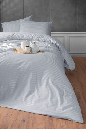 Gray Cotton Satin Double Duvet Cover Set P474S1479 - Salbace