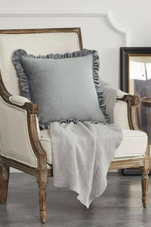 Gray Country Ruffled Square Throw Pillow Cover Soft Textured Vintage- Scandinavian-Bohemian-Christmas - Bc Home
