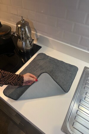 Gray Fluffy Microfiber Dish Drying Mat 40x50cm Dish Mat - Genel Markalar