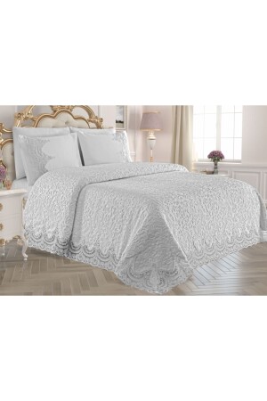 Gray French Lace Blanket Set - 6 Piece Luxury French Laced Blanket Set SiBella-İSTbattaniye - Çalışkan Çeyiz Evi