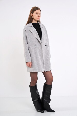 Gray Herringbone Oversize Cashmere Coat - Sevdeugur