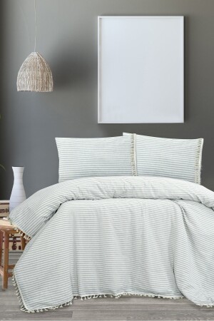 Gray Linen Pompom Double Duvet Cover Pillow Set KTNNVRS - vivamaison