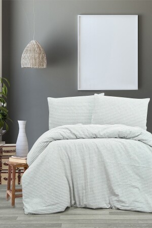 Gray Linen Striped Double Duvet Cover and Pillow Set KTNNVRS - vivamaison