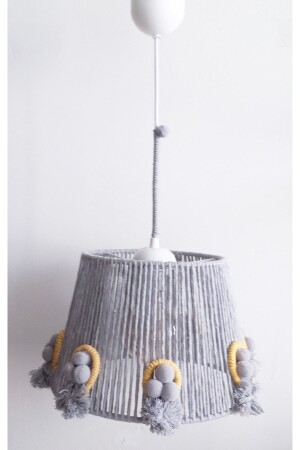 Gray Macrame Rope Wrap Balloon and Gray Pompom Baby and Kids Room Design Pendant Lamp Chandelier 217VZ - C&A