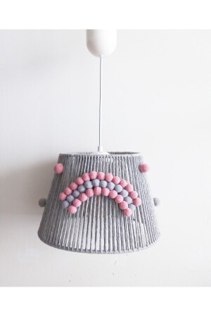 Gray Macrame Rope Wrap Pompom Rainbow Applique Baby Girl and Children's Room Design Pendant Lamp Chandelier 196VZ - C&A
