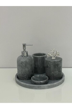 Gray Marble Bathroom Set 5 Pieces 0718716960982 - ATAY MERMER TASARIM
