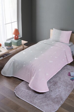 Gray Pink Rope Hearts Patterned Single Duvet Cover Set and Bedspread - Evpanya