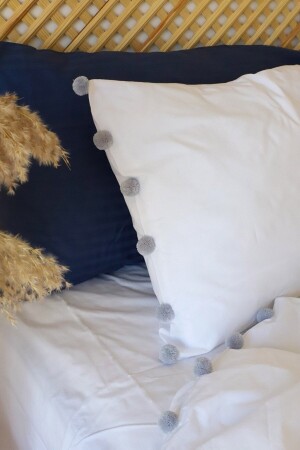 Gray Pompom Single Duvet Cover Set Cotton Fabric Young Children's Room Design Retro nevs2022 - Tekstil Home