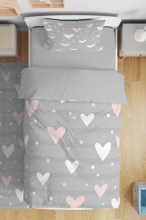 Gray Powder Hearts Patterned Single Baby Kids Bedding Set evnev00027 - Evpanya