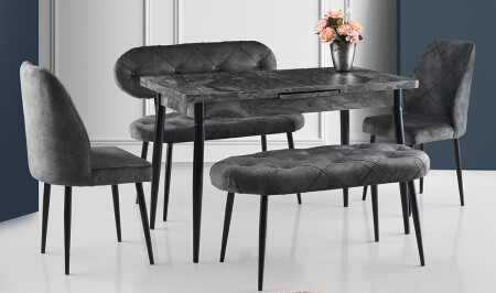 Gray Quilted Dining Table Set - Cadde Yıldız