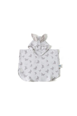 Gray Rabbit Patterned Muslin Kids Poncho CAPETRENDYOL - Deux Lapins