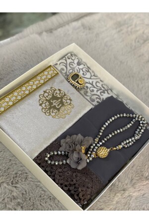 Gray Religious Gift-prayer rug Set-bridal Bundle-gift - Çeyizlik Setim