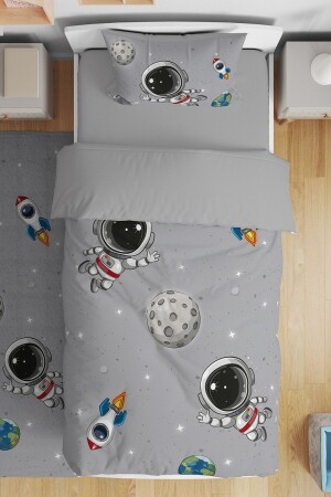 Gray Space and Little Astronaut gemustertes Einzelbettbezug-Set für Babys und Kinder evnev00192 - Evpanya