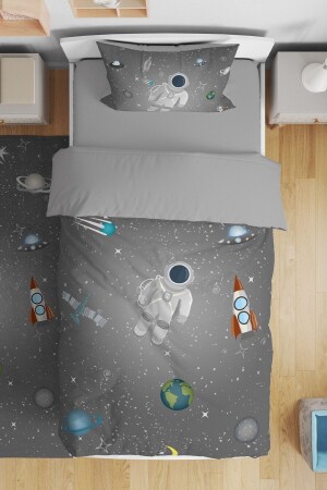 Gray Space Little Astronaut Patterned Single Baby Kids Duvet Cover Set evnev00228 - Evpanya