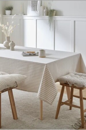 Gray Striped Organic Raw Linen Tablecloth - Home Art Atelier Hand Made