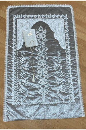 Gray Velvet Prayer Rug 3 Piece Dowry Bundle Bride Groom Set - Ayhanhome