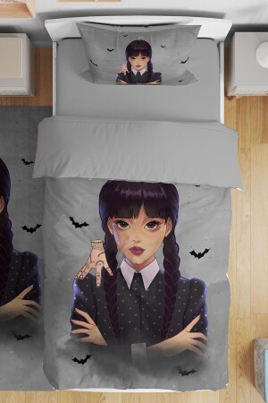 Gray Wednesday Addams gemusterte Einzelbettwäsche für Babys und Kinder evnev00171 - Evpanya