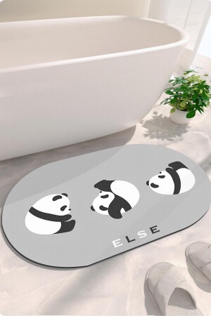 Gray White Pandas Pattern Water Absorbent Shower Front Bathroom Rug Doormat Toilet Seat One Piece Oval - Else Dekor