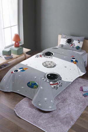 Gray Ye Gray Space and Little Astronaut Patterned Single Duvet Cover Set and Bedspread evpike000164 - Evpanya
