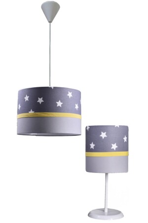 Gray Yellow Star Children's Room, Teen and Baby's Room, Boy Girl Chandelier and Lampshade Set. 5030 - ONAY AVİZE