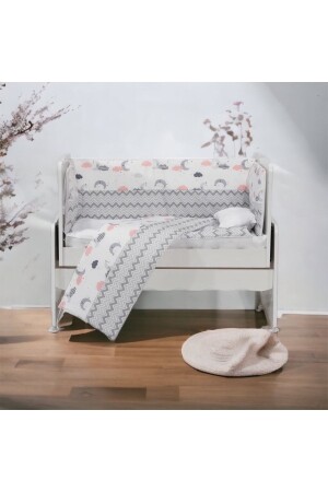 Gray Zigzag Patterned Baby Sleeping Set 7 pieces 50x100 White - Gray AKH-SLEEPSET - Aktehome