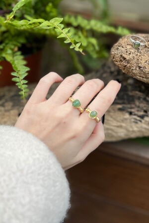 Green Agate Natural Stone Adjustable Handmade Ring I Gold Plated I Minimalist - Lunastone