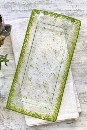 Green Bordered Transparent Glass Tray - 16x32 Cm TYC00687030250 - Sunu