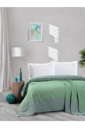 Green Color Comfortable Blanket-black Tassel-boho Blanket- Luxury Turkish Cotton- Bedspread-200*250- - Mulberry