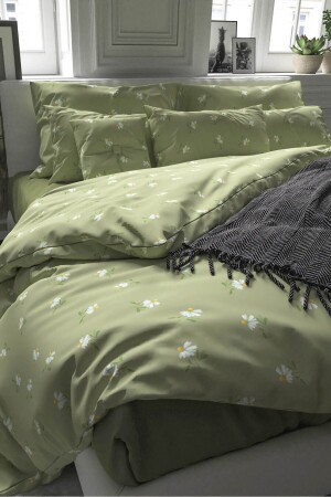 Green Daisy Double Duvet Cover Set Çift5014 - Rivaİstanbul