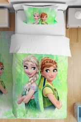 Green Dream Castle Elsa and Anna Sisters Patterned Single Baby Kids Bedding Set evnev00130 - Evpanya