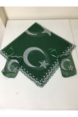 Green Groom Groomsman Henna Shoulder Cover Shawl with Gloves Sequins with Star and Crescent Motif DAMATADE - ZEYMERADE