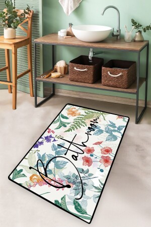 Green In Flower Djt 70x120 cm Badezimmerteppich Badematte 8683264328794 - Chilai Home