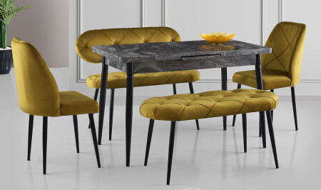 Green Quilted Dining Table Set V2 - Cadde Yıldız