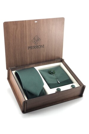 Green Tie Set of 4 with Special Wooden Box PS1320 - PİERRONİ