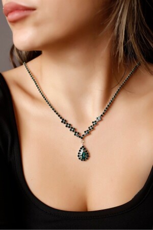 Green Waterway Zircon Stone Necklace Bridal Engagement Necklace Party Invitation Necklace Silver Plated Necklace 2850-Necklace - HUBANN