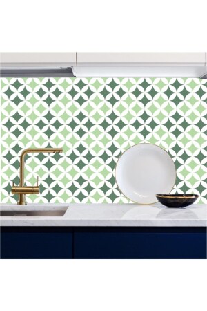 Green White Kitchen Countertop Foil Coated Tiles Stone Pattern 60cm x 100cm - Bigaimaj