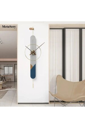 Grey-Navy Blue Endless Solid Lacquer Metal Wall Clock - Modern Decorative Metal Lacquer Wall Clock - Metaquartz Aksesuar